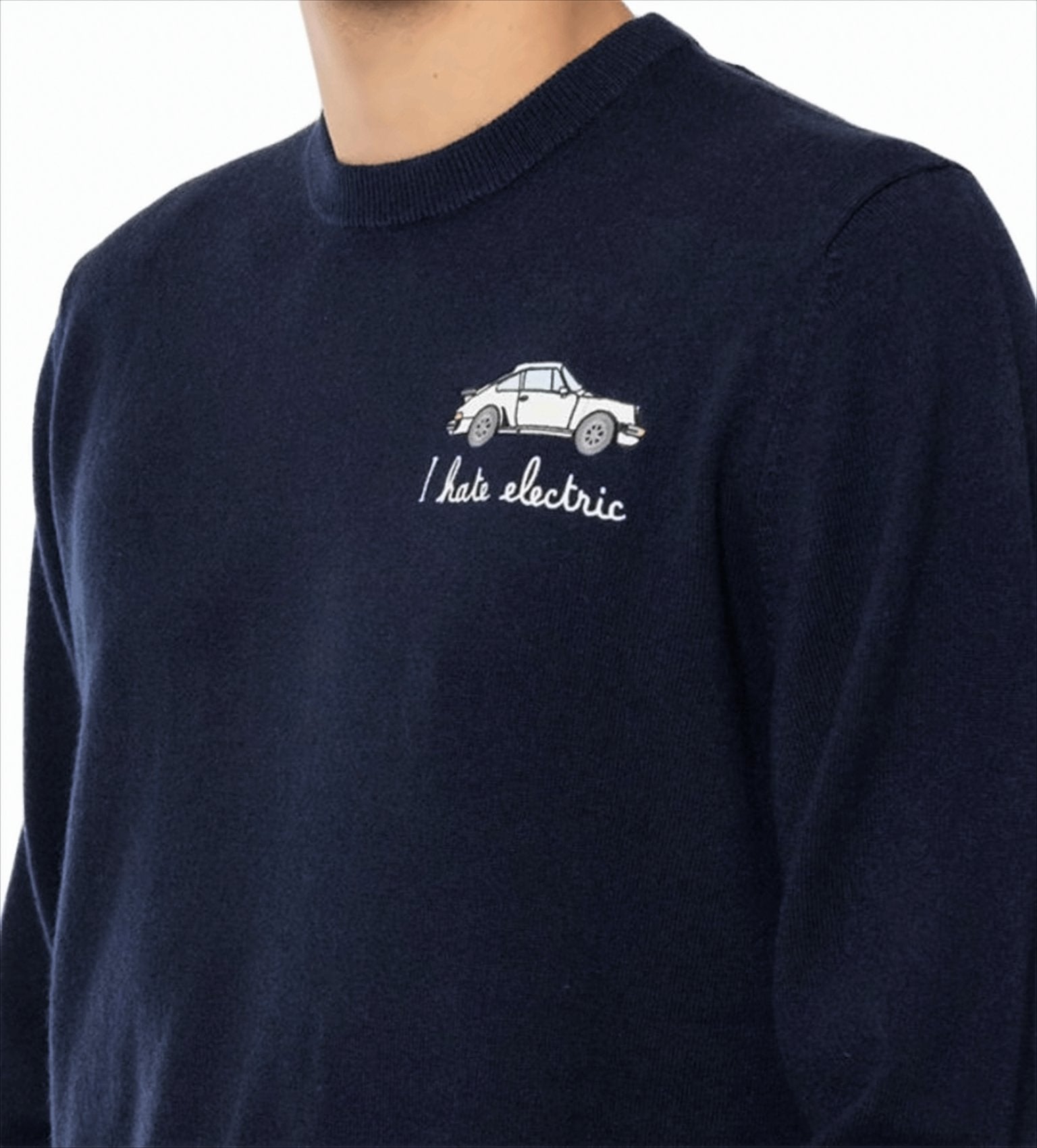 Crew Neck Wool-Cashmere Blend Sweater with Embroidered Design