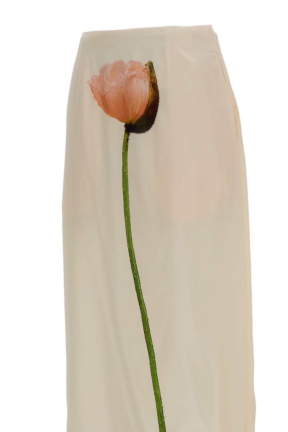 Cream Poppy Motif Satin Pencil Skirt