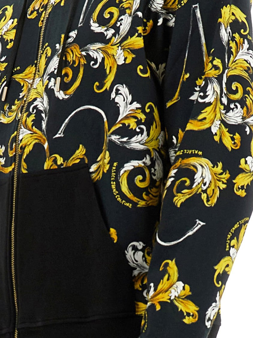 Floral Patterned Hoodie With Contrasting Black Accents