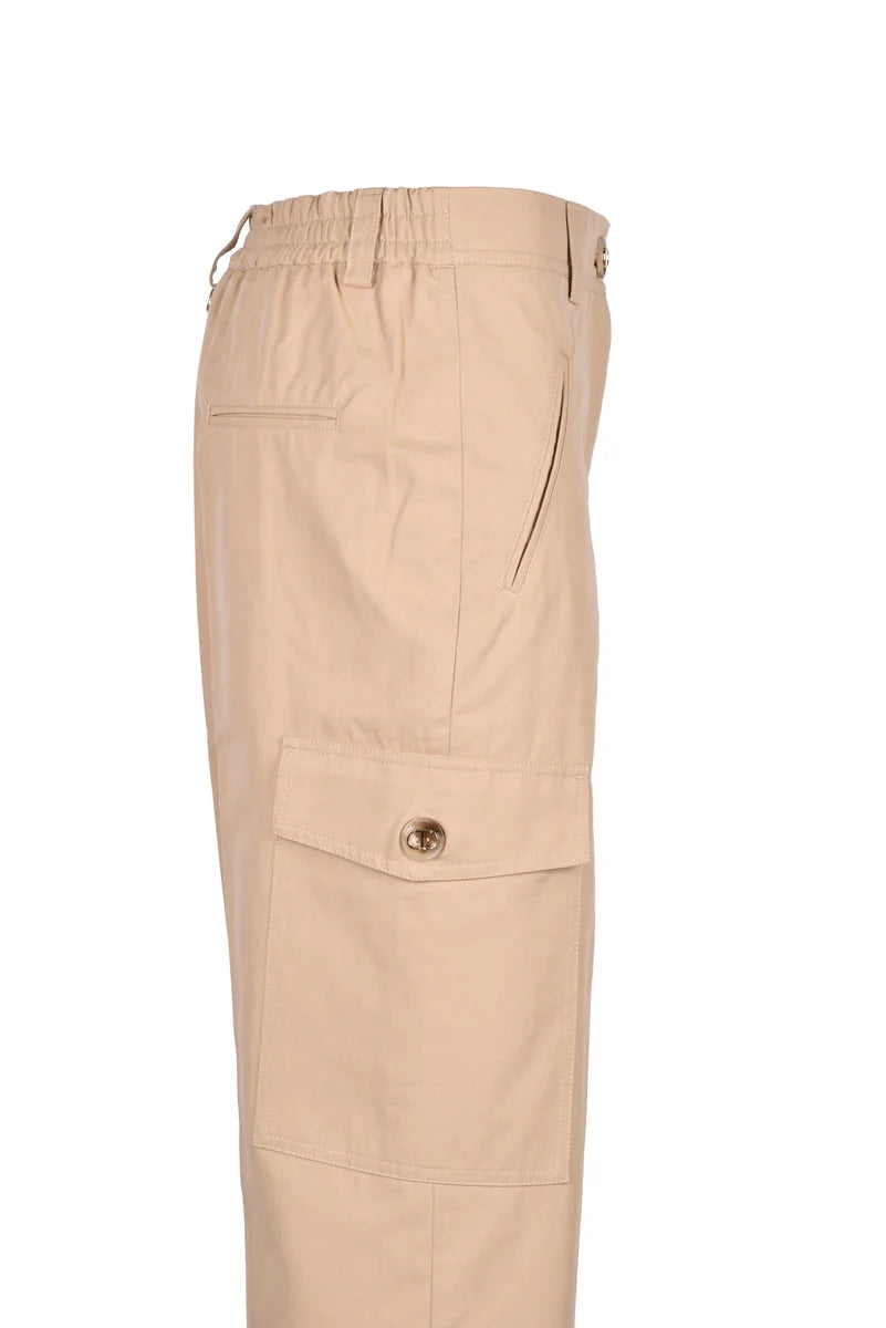 Beige Cargo Pants with Mid-Rise Waist