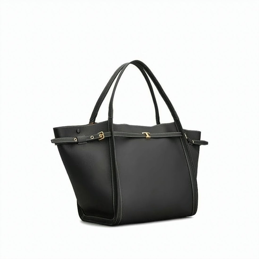 Trapezoidal Black Calf Leather Shoulder Bag