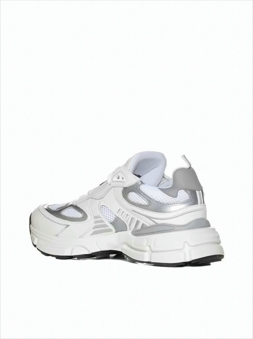 Layered Leather and Mesh White Sneakers