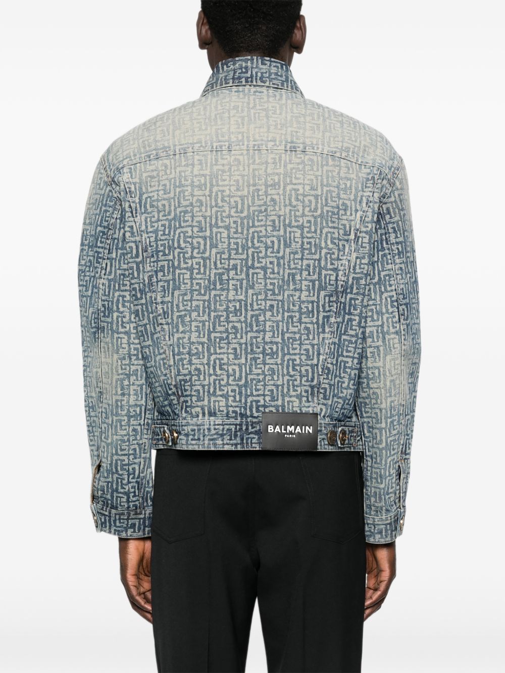 Faded Denim Jacket with Monogram Pattern