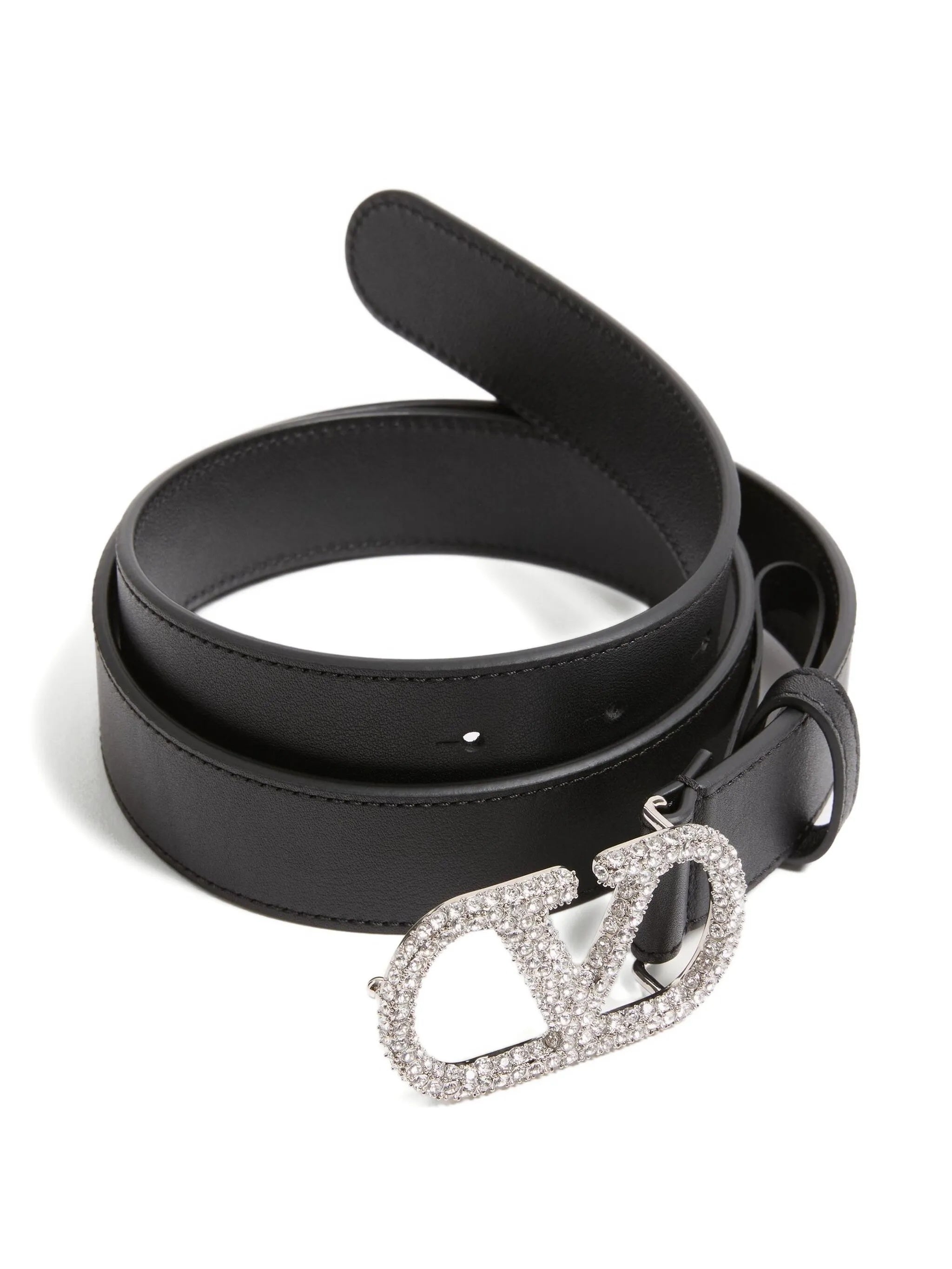 Black Vlogo Signature Crystal Buckle Belt