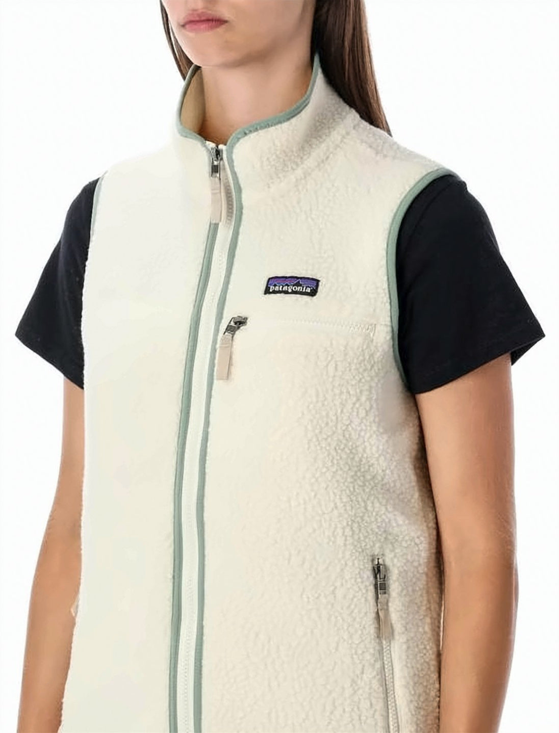 Textured Fleece Vest With High Collar And Zippered Pockets