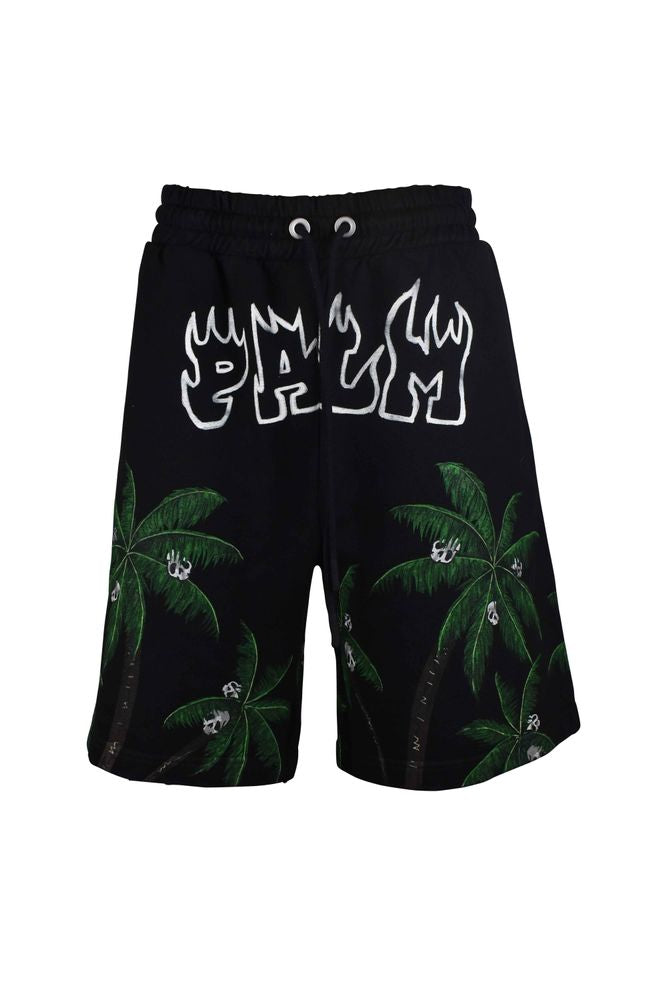 Black Cotton Shorts With Bold Flame Logo