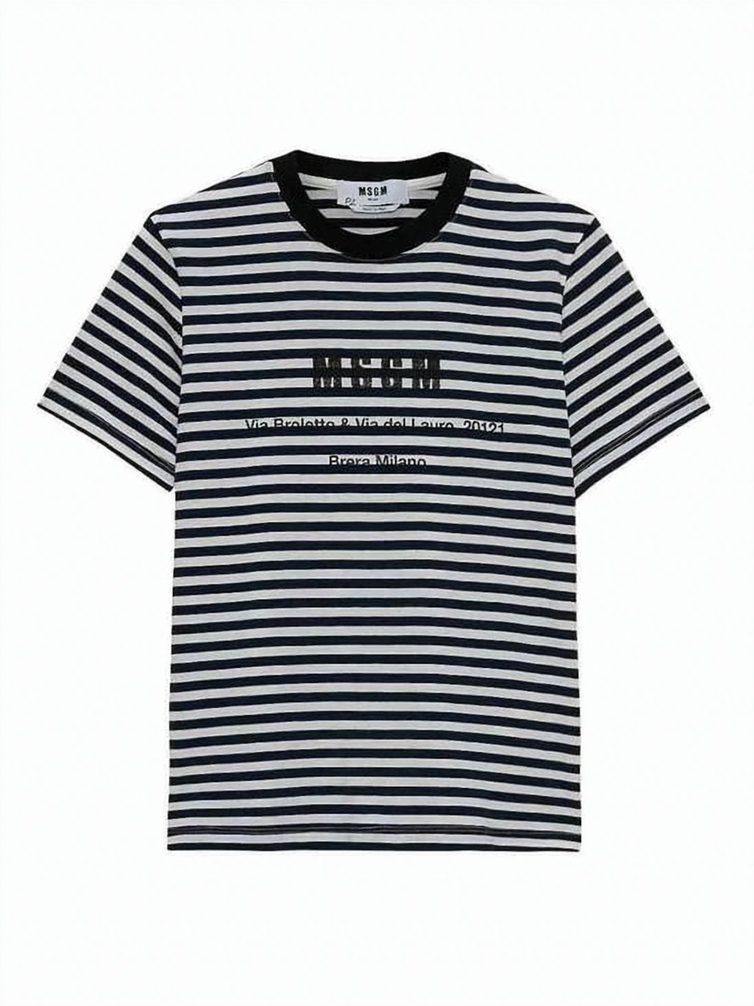 Horizontal Striped Short-Sleeve T-Shirt with Printed Logo