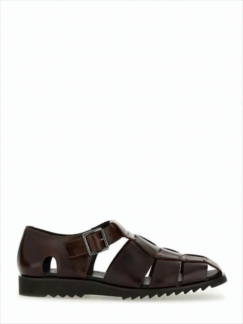 Woven Leather Sandals with Side Buckle Strap
