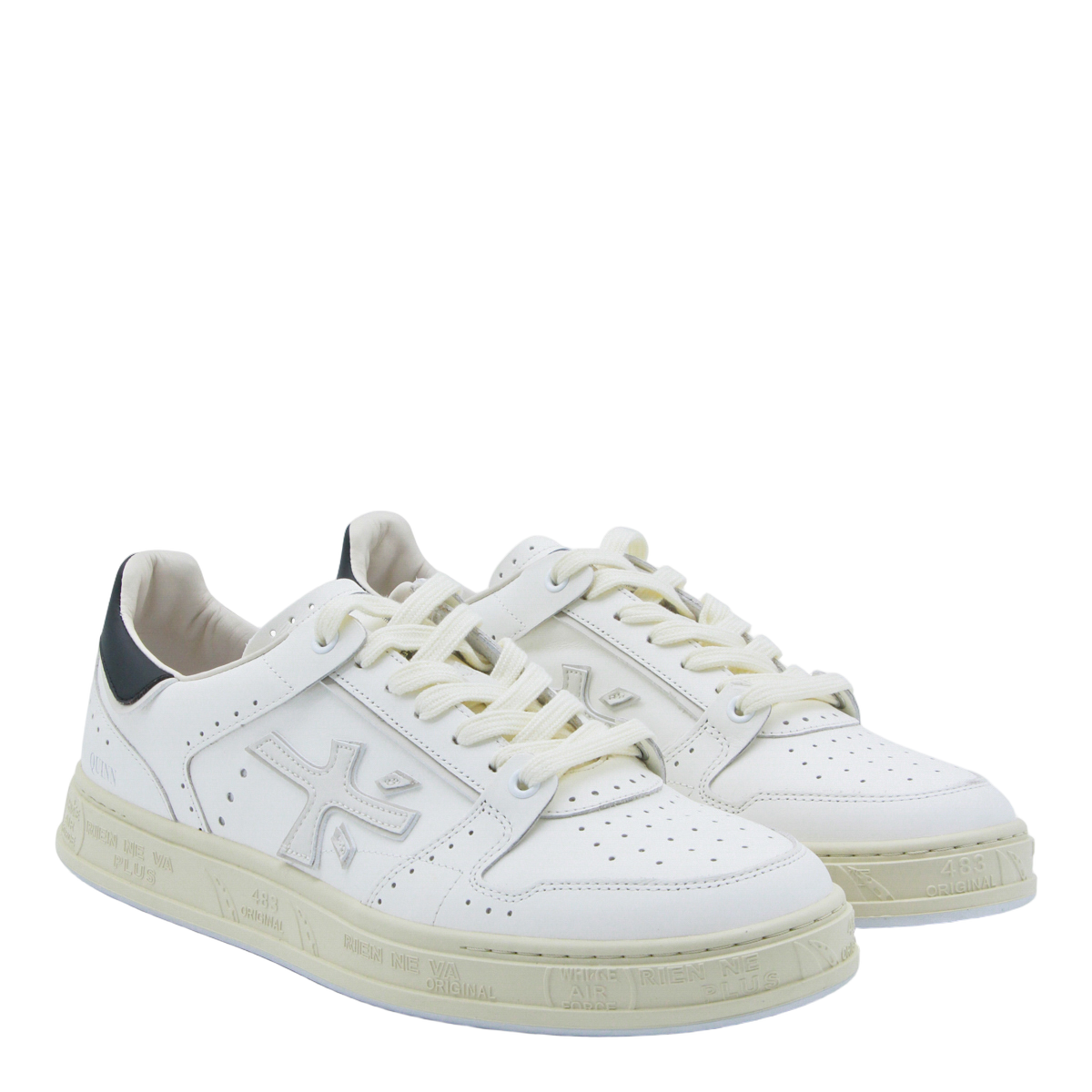 Low-Top Leather Sneakers with Perforated Upper