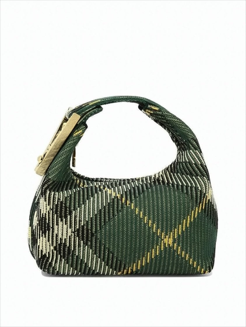 Structured Plaid Nylon Shoulder Bag