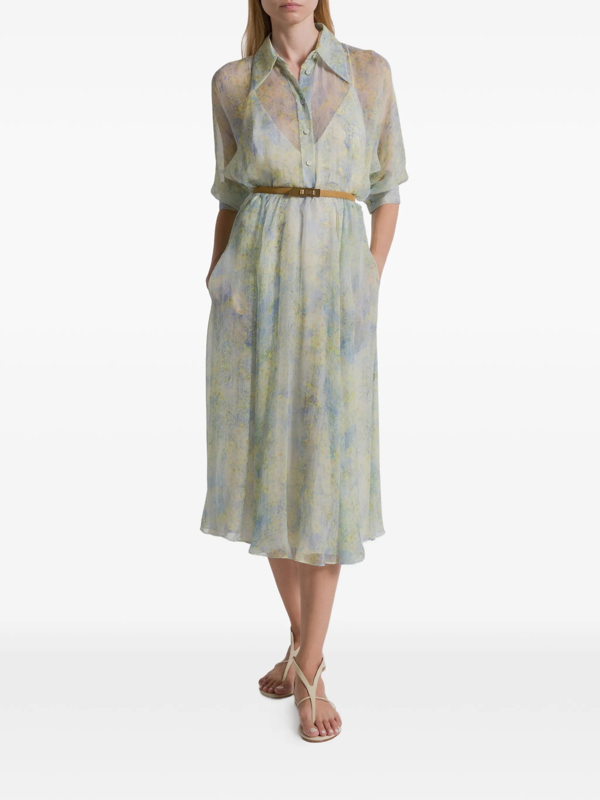 Pastel Abito Print Silk Midi Dress
