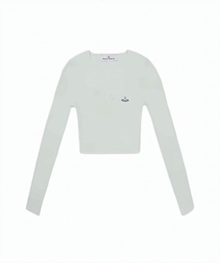 Cropped V-Neck Cardigan with Embroidered Emblem