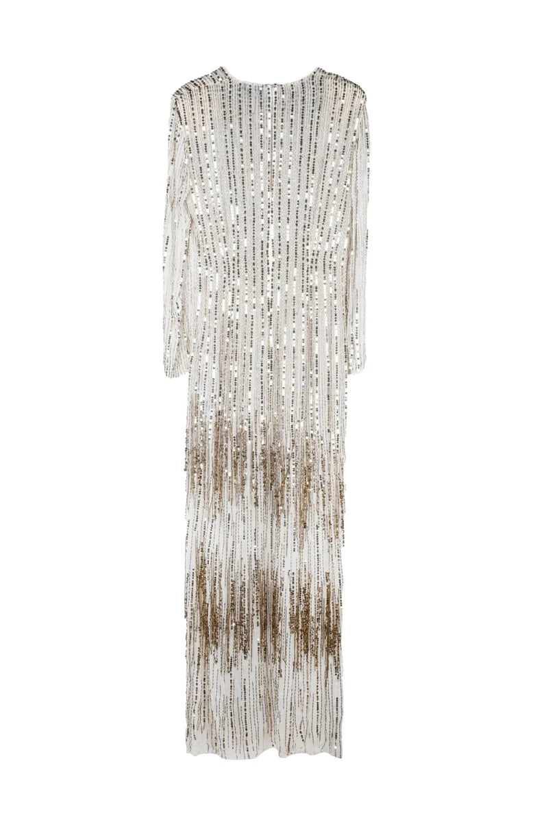 Long Sequin Dress - White/Gold