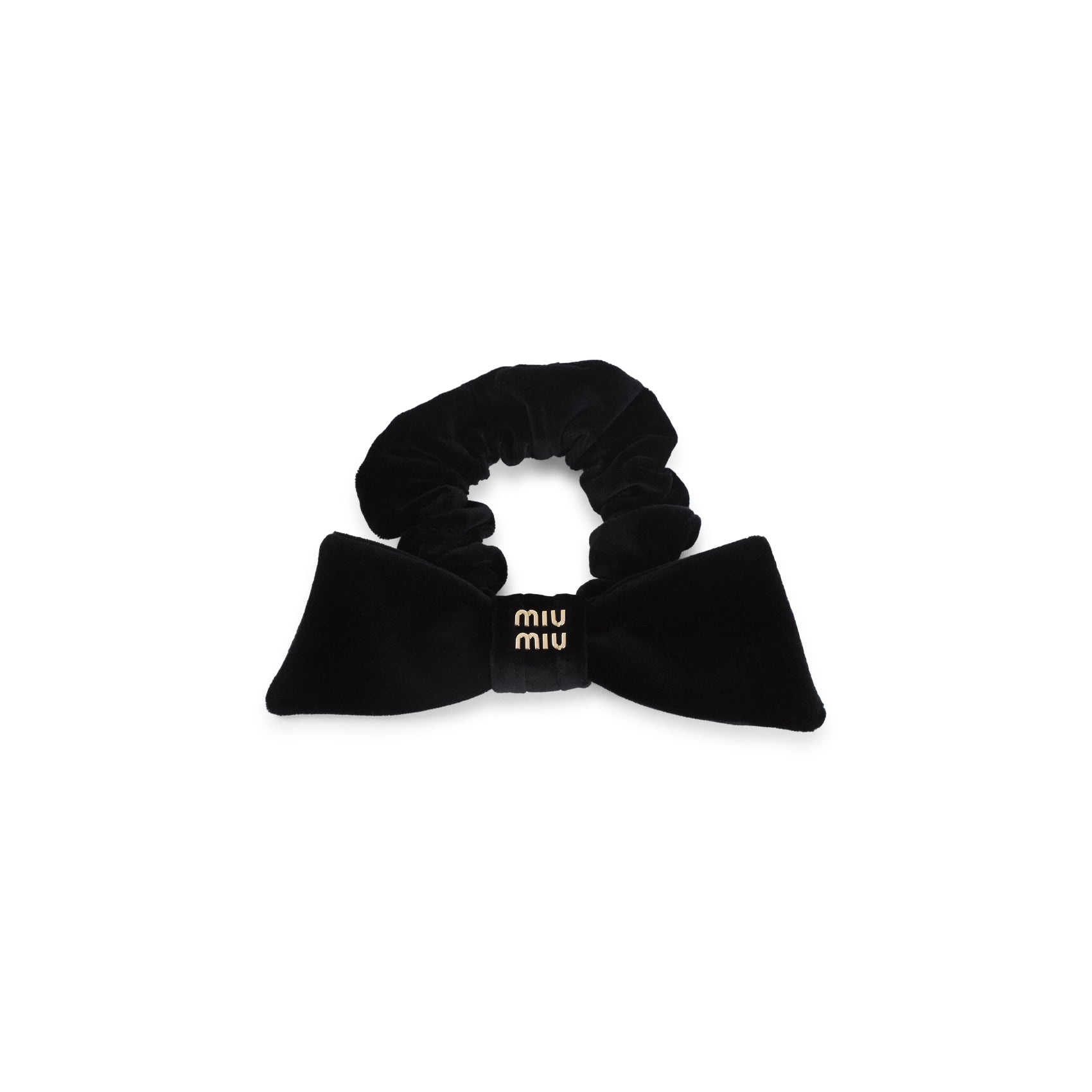 Plush Black Velvet Bow Scrunchie