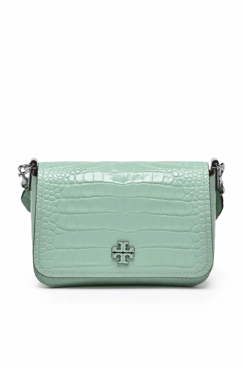Thea Embossed Flat Flap Shoulder Bag - Green