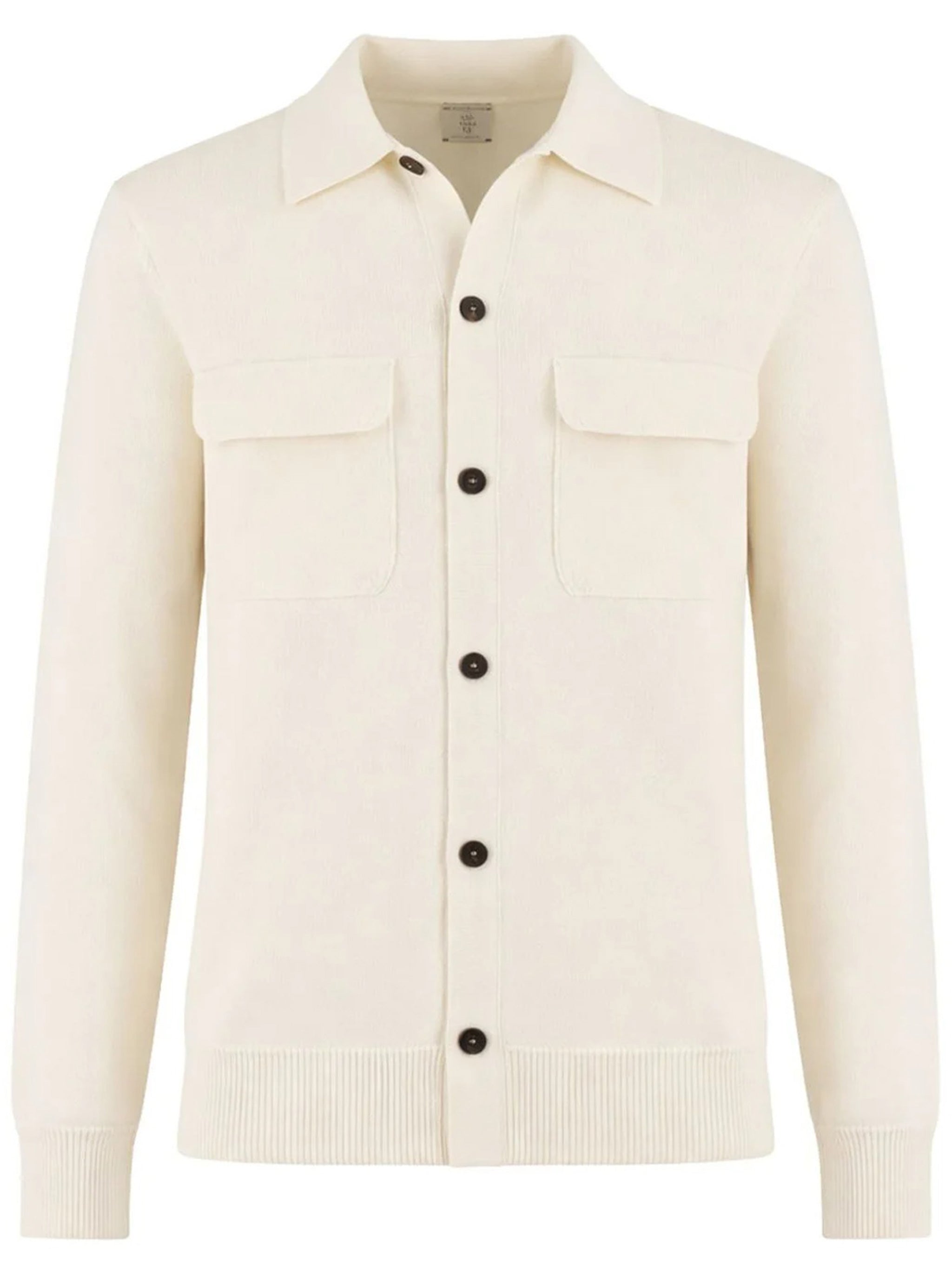 Knitted Cream Button-Up Flap Pocket Shirt