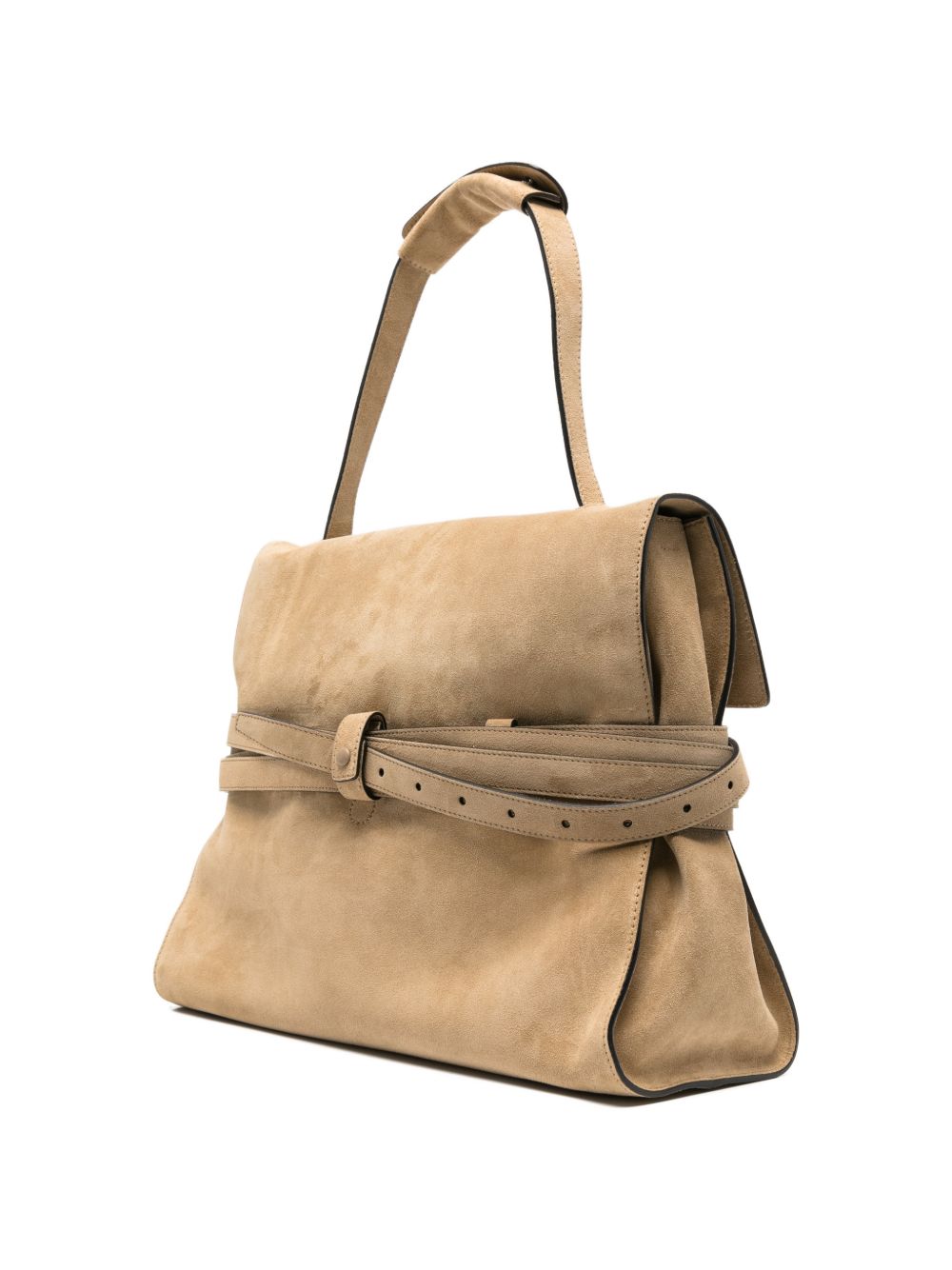 Beige Leather Suede Buckle Belt Bag
