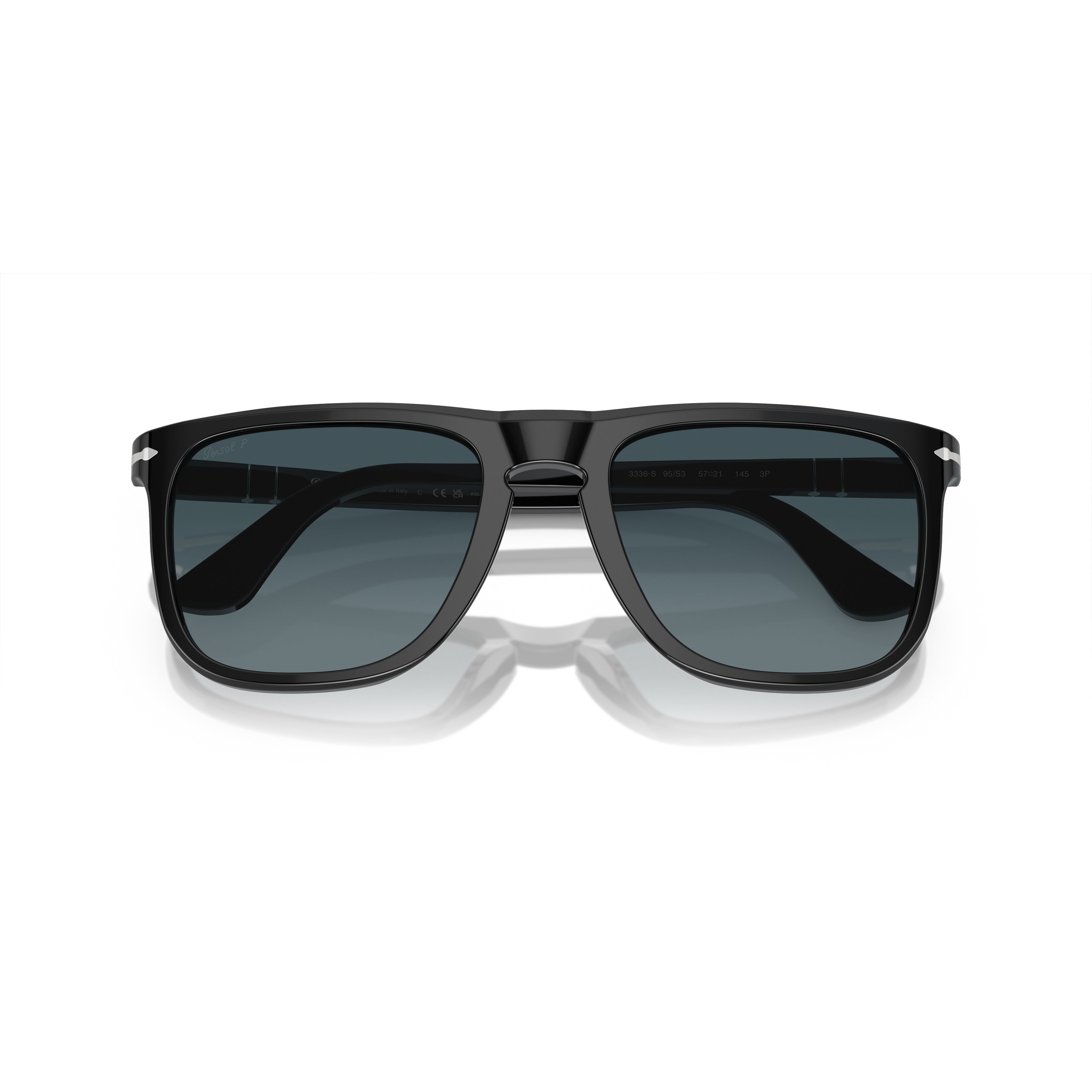 0po3336s Rectangular Black Acetate Sunglasses with Metallic Detail