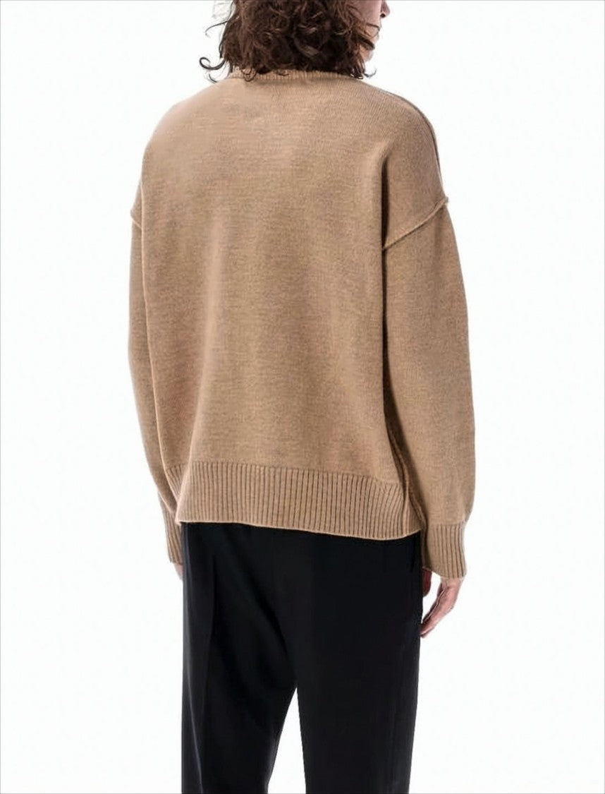 Brown Wool Turtleneck Sweater With Dropped Shoulders