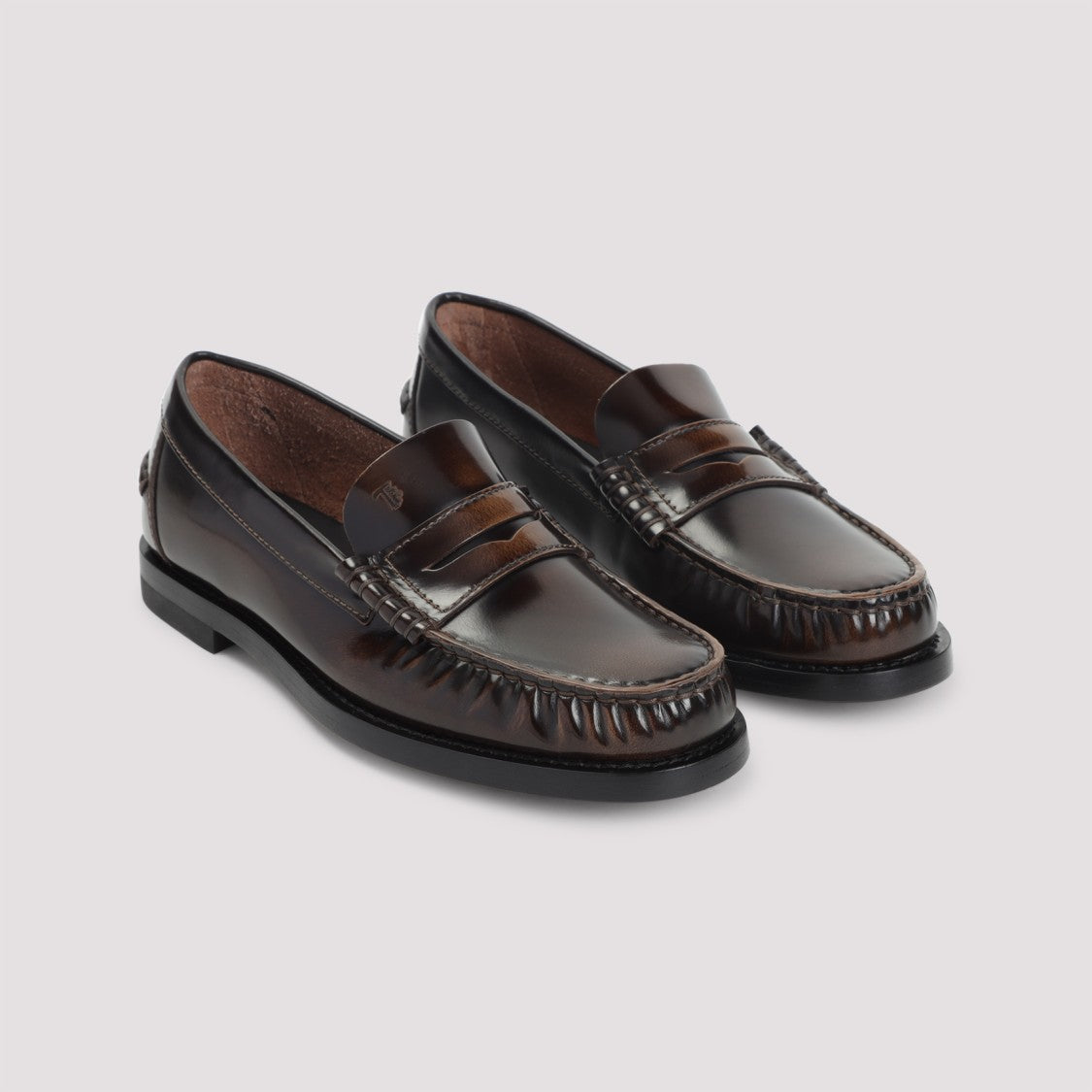 Brązowe loafersy ze skóry cielęcej z paskiem penny