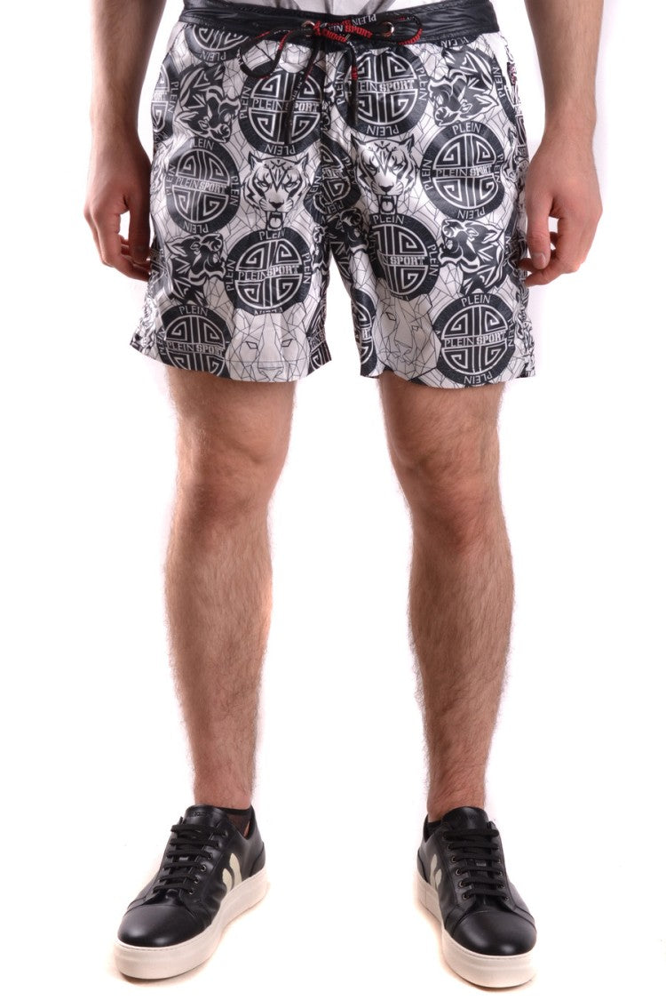 Graphic Print Beach Shorts With Zippered Pocket