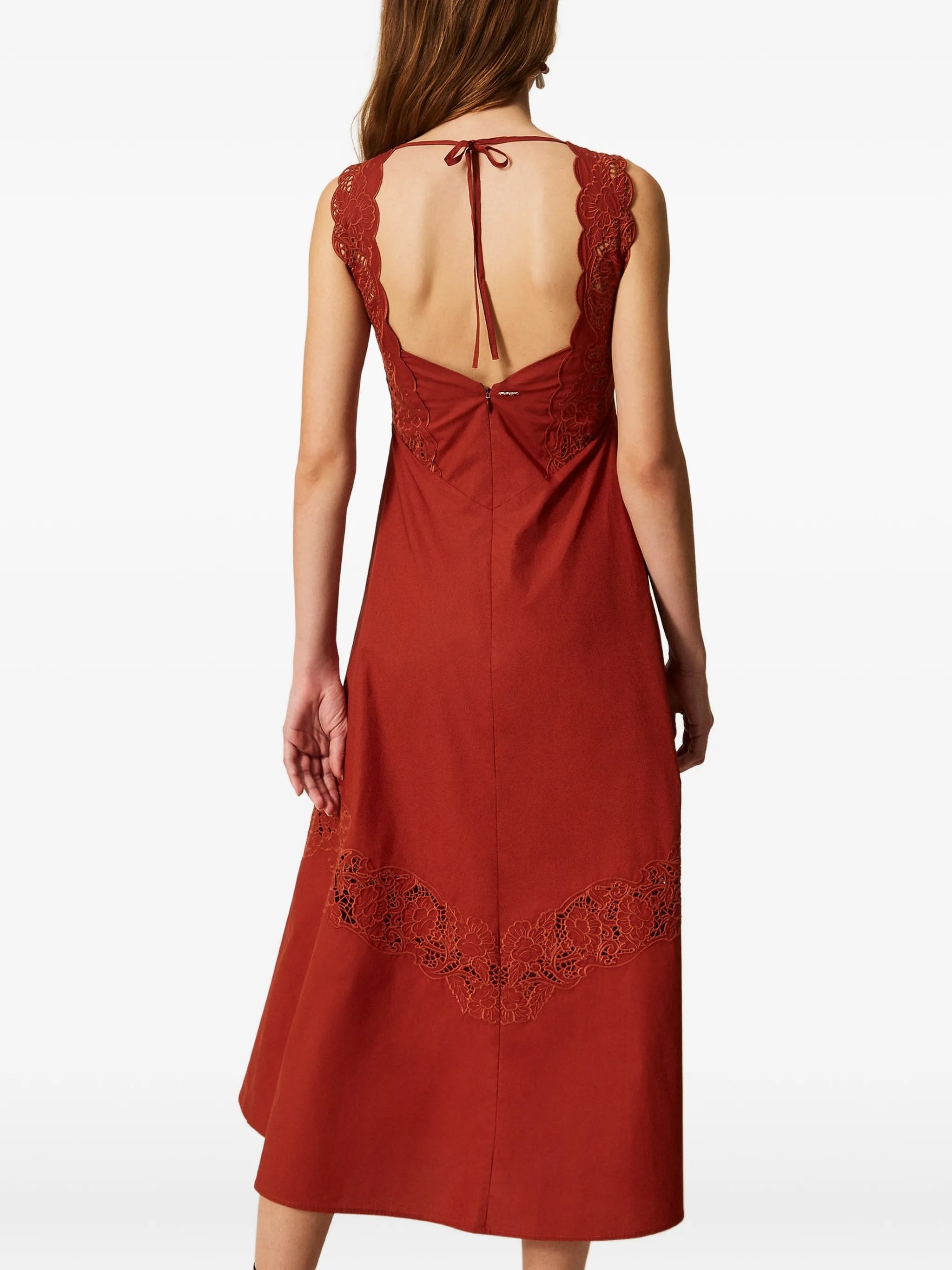 Rust Abito Sleeveless Lace Midi Dress