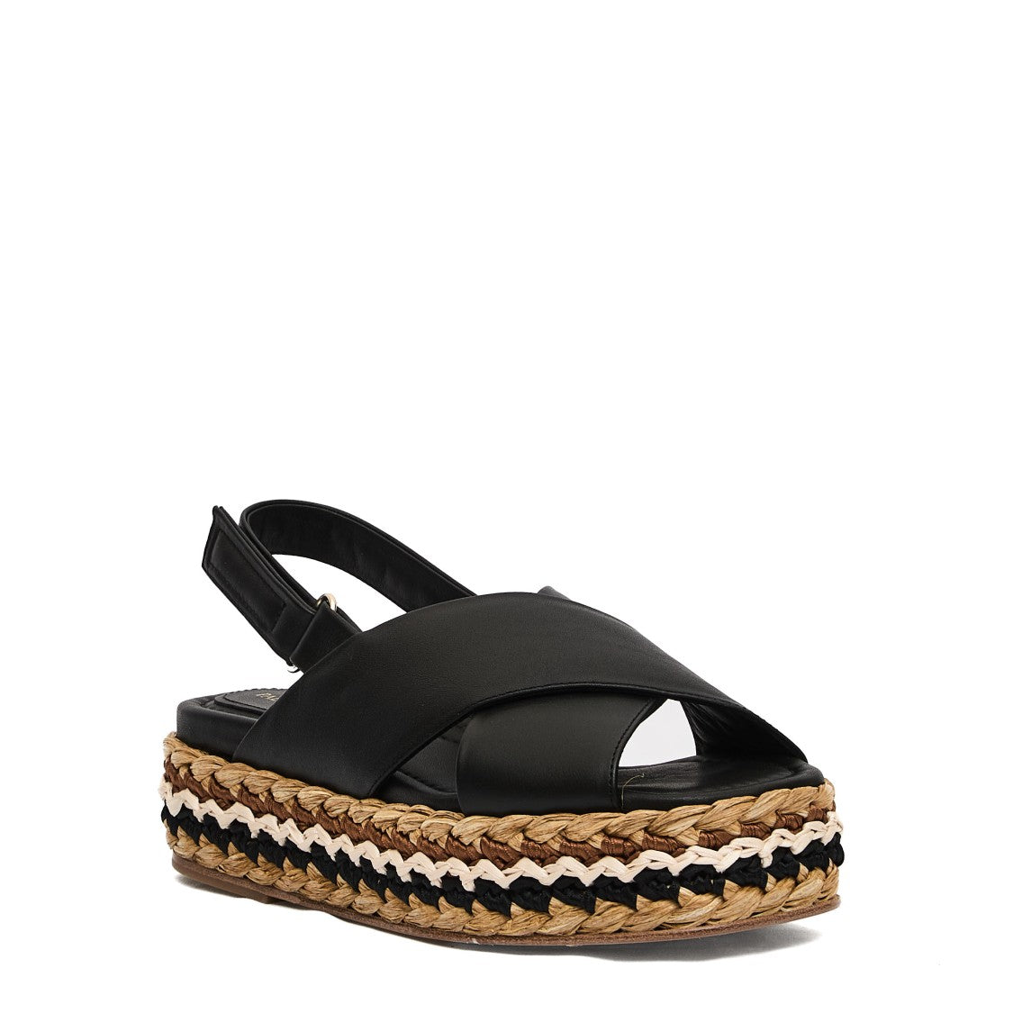 Raffia Wedge Sandal Cross Black