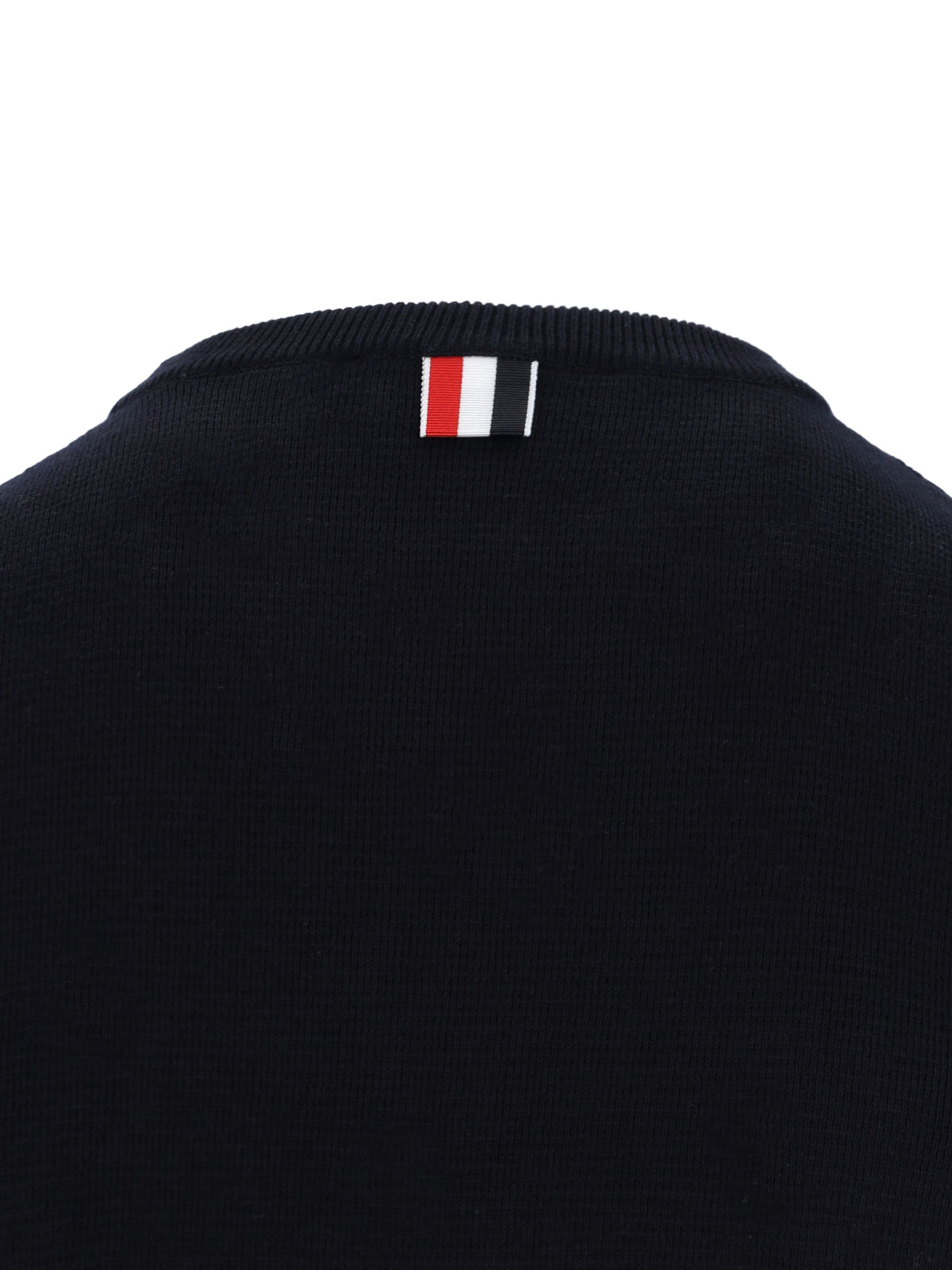 Navy Blue Cotton Sweater With Tricolor Grosgrain Accents