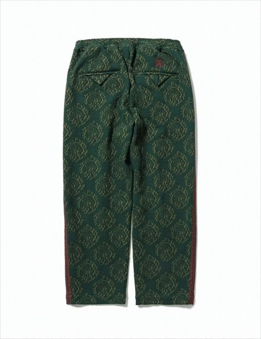 Dark Green Patterned Relaxed Fit Training Pants With Contrasting Red Stripes