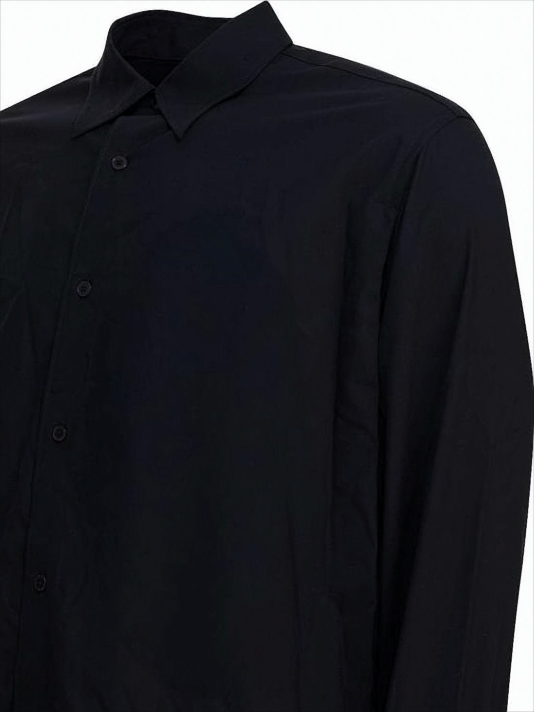 Long-Sleeve Black Wool Shirt with Classic Collar