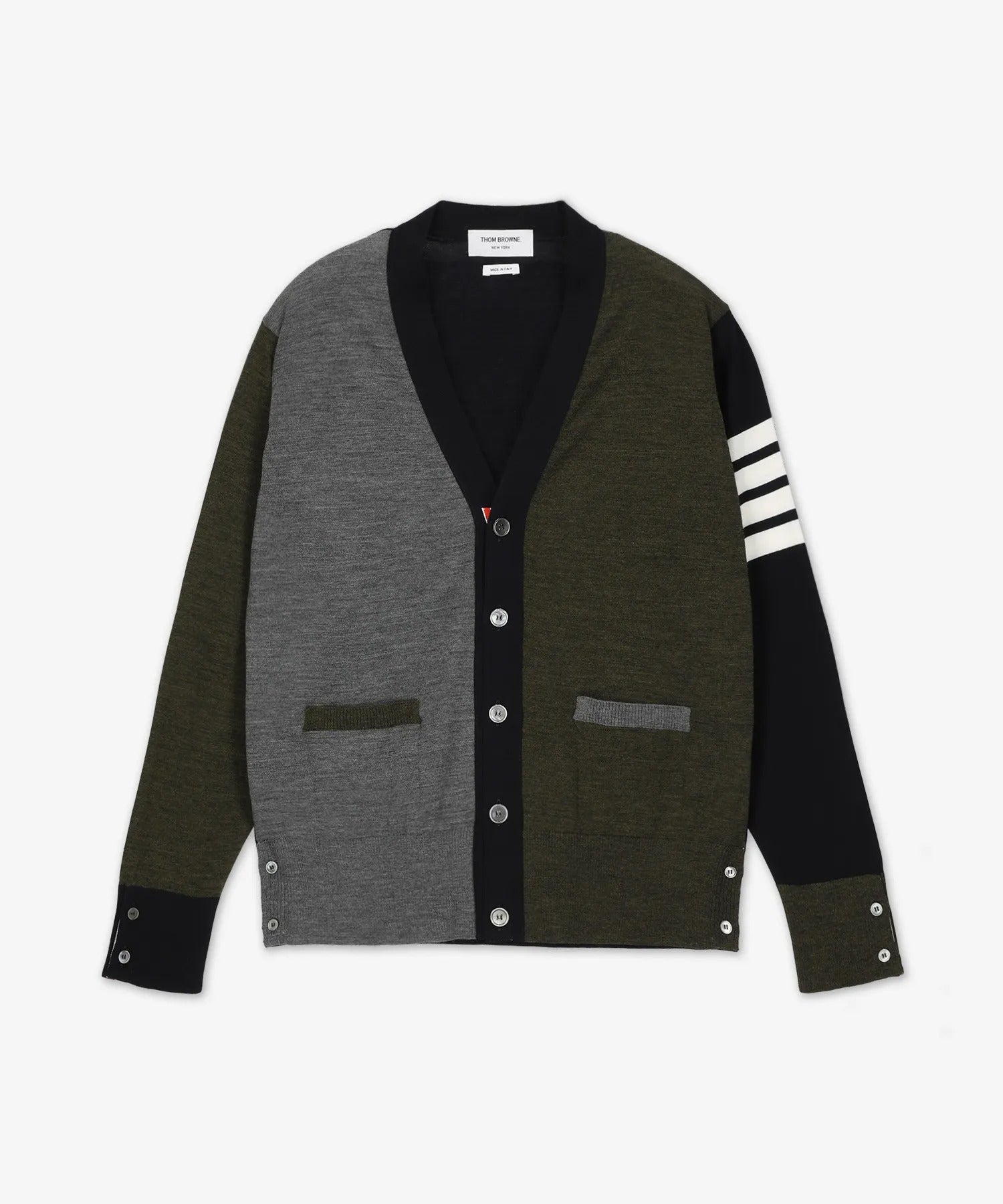 Color-Block Wool Cardigan with Signature Stripes