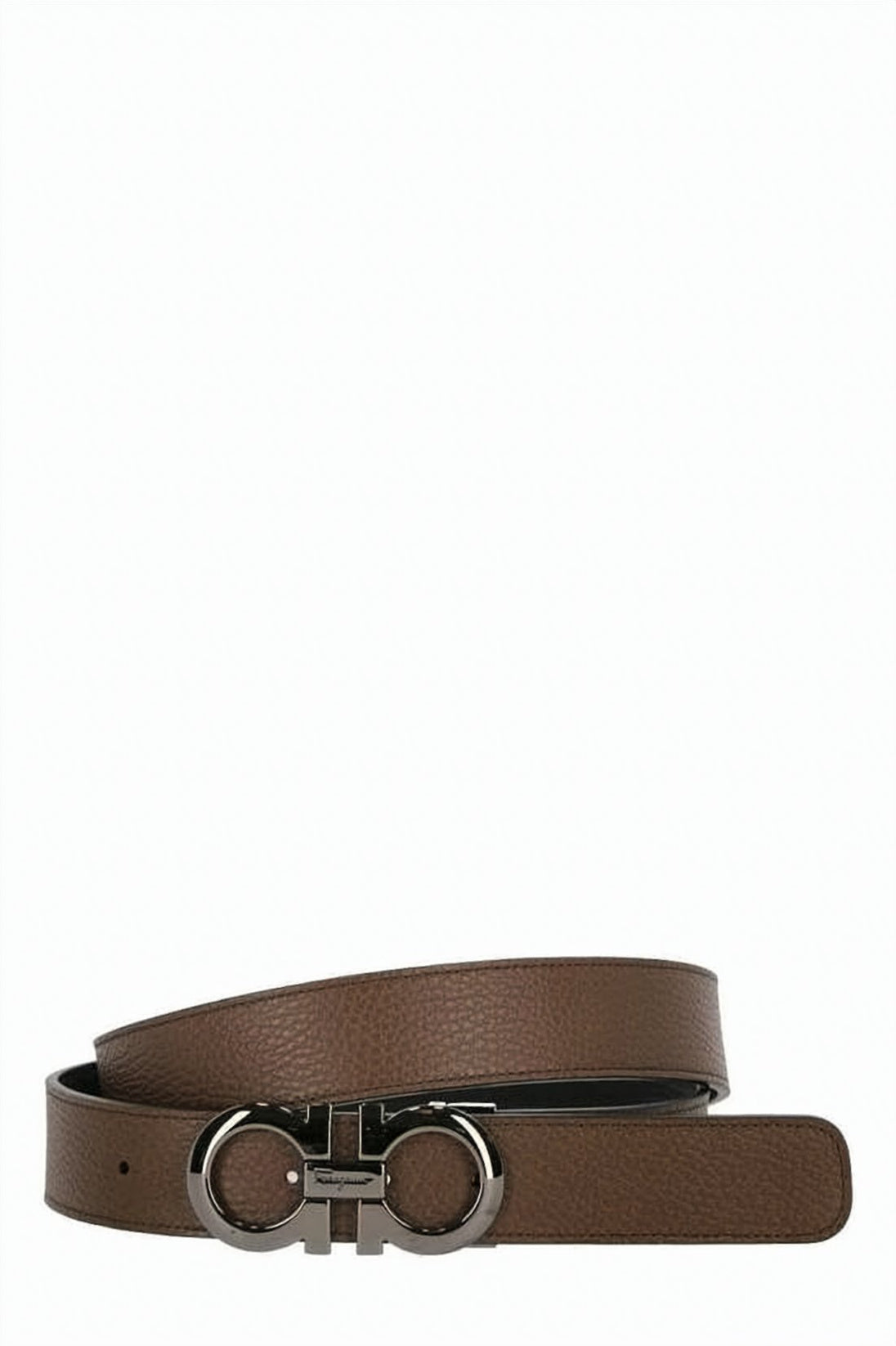 Textured Calf Leather Belt with Double-Ring Buckle