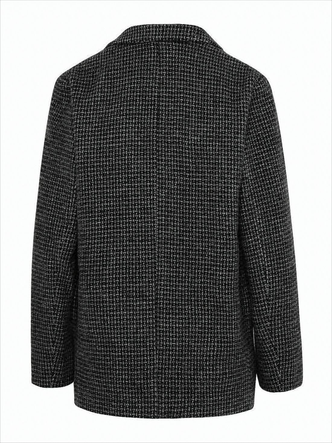 Textured Grey Blazer with Notched Lapel and Subtle Check Pattern