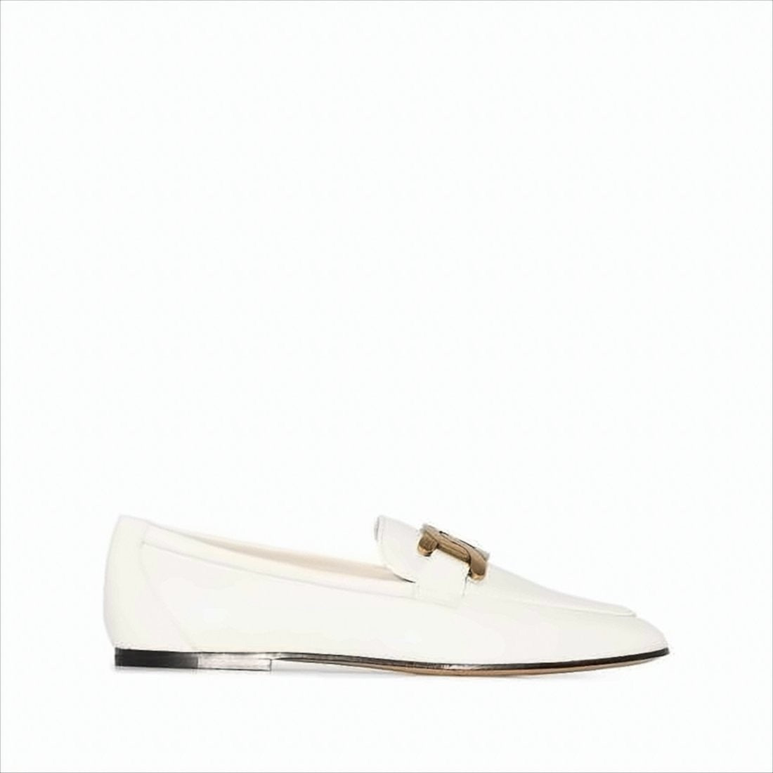 Sleek White Leather Loafers with Gold-tone Chain Detail