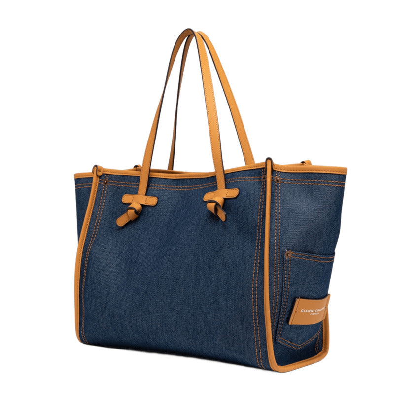 Canvas Handbag with Leather Trim and Pouch