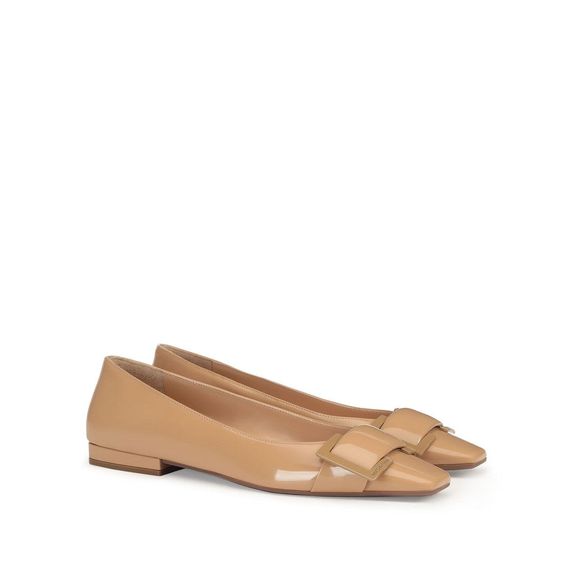 Leather Ballerina Flats With Glossy Finish And Decorative Bow