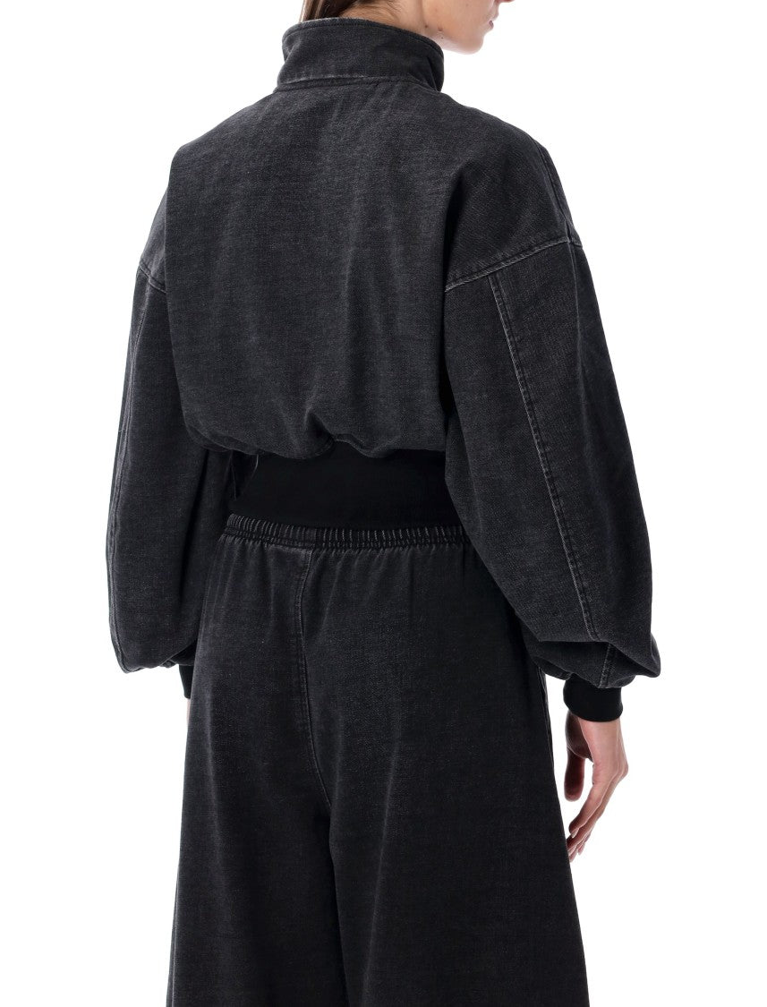 Black Denim Funnel Neck Jacket