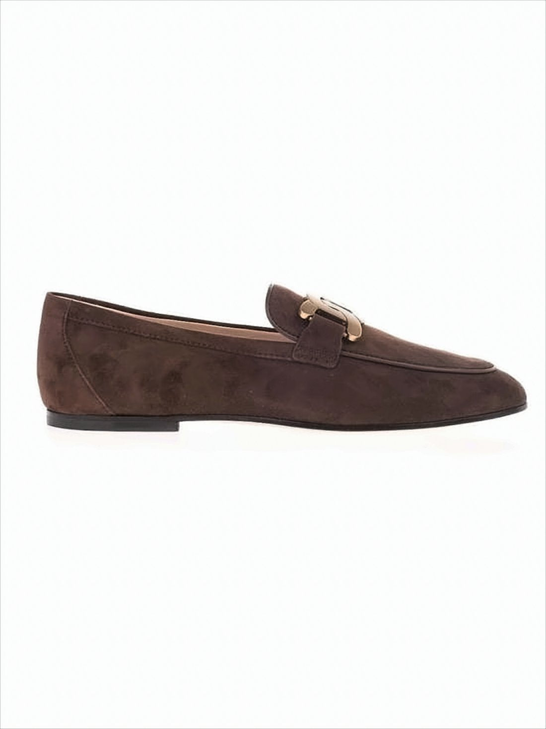 Suede Leather Loafers with Gold-Link Detail
