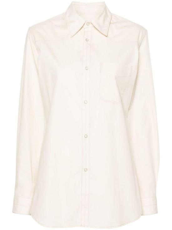 Pointed Collar Long-Sleeved Shirt with Button-Down Front