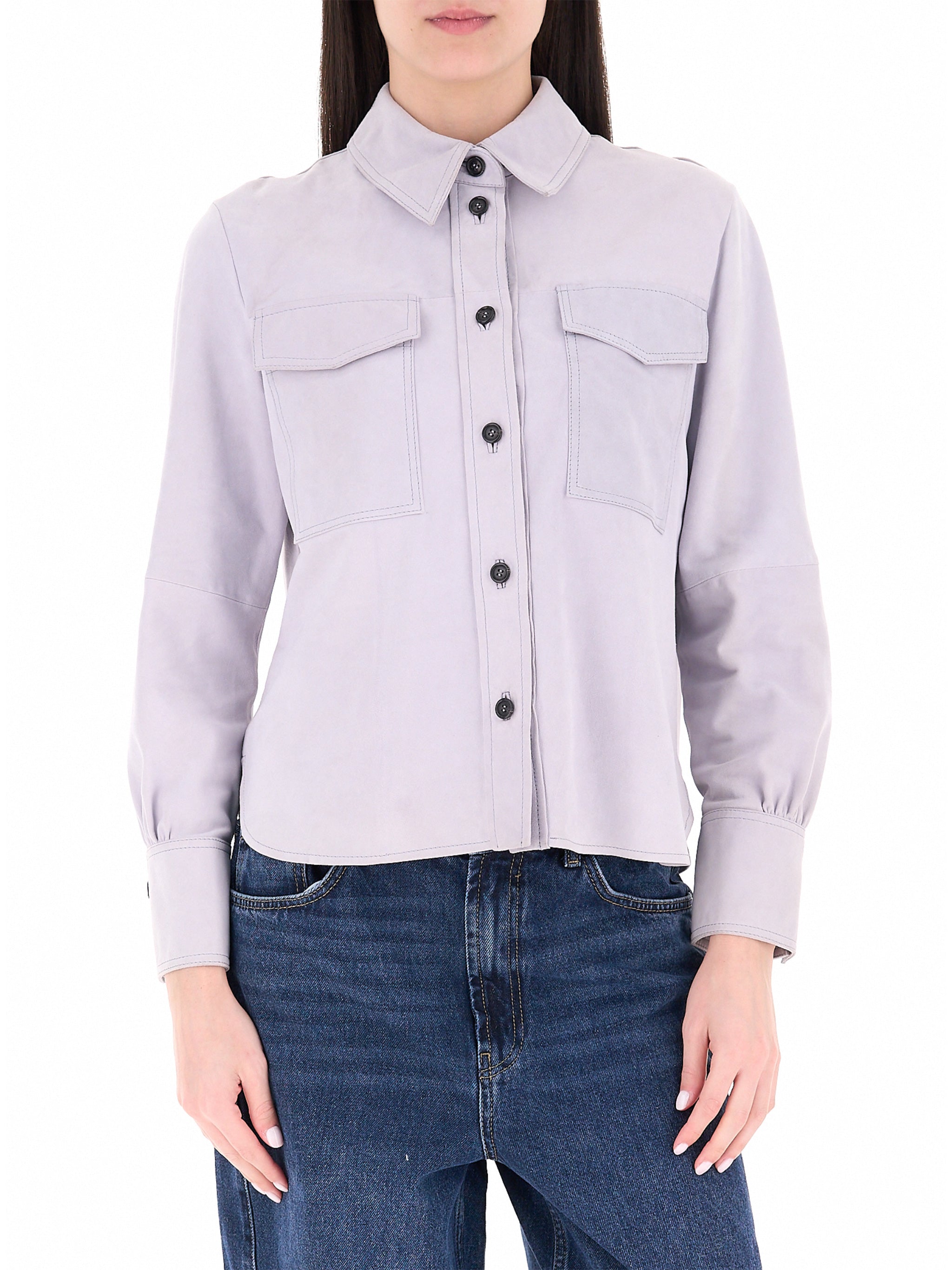 Lavender Mllapogeo Cropped Cotton Shirt Jacket