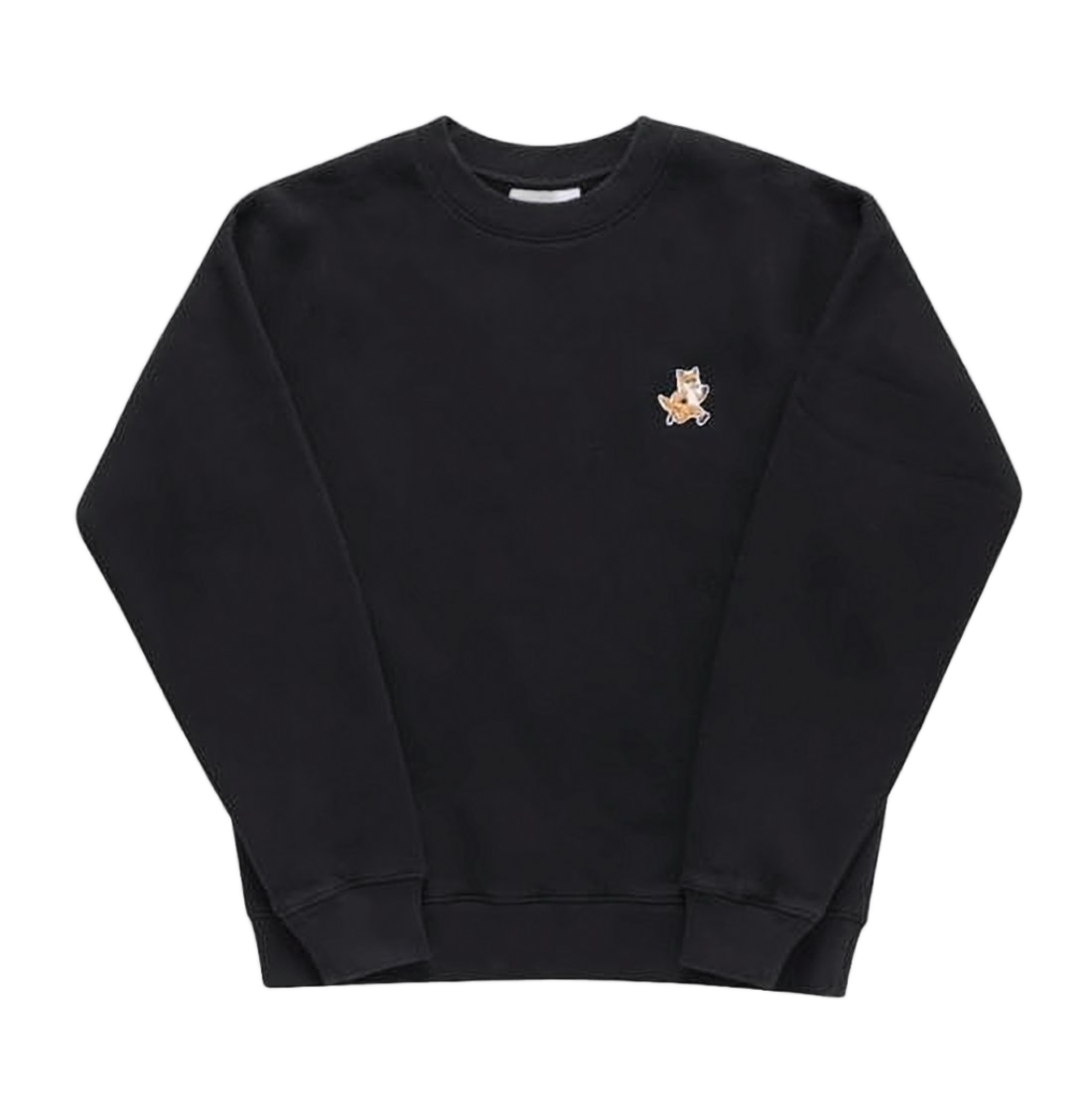 Long-Sleeved Black Crewneck Sweatshirt With Embroidered Fox Emblem