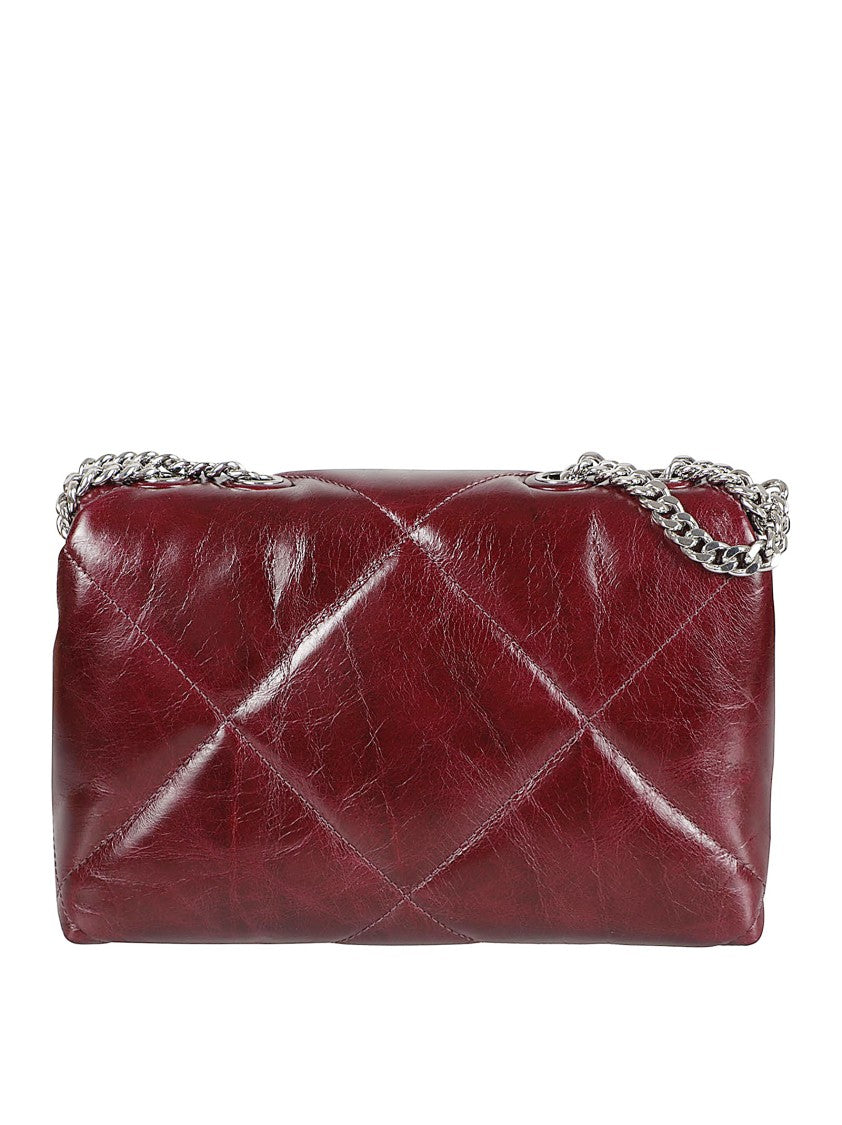 Burgundy Quilted Handbag With Magnetic Closure