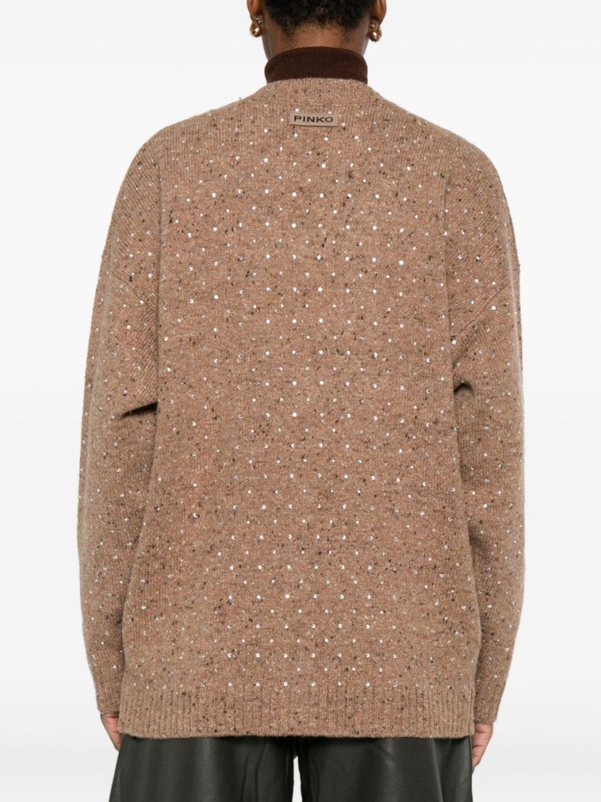 Camel Wool-Blend Sweater with V-Neckline