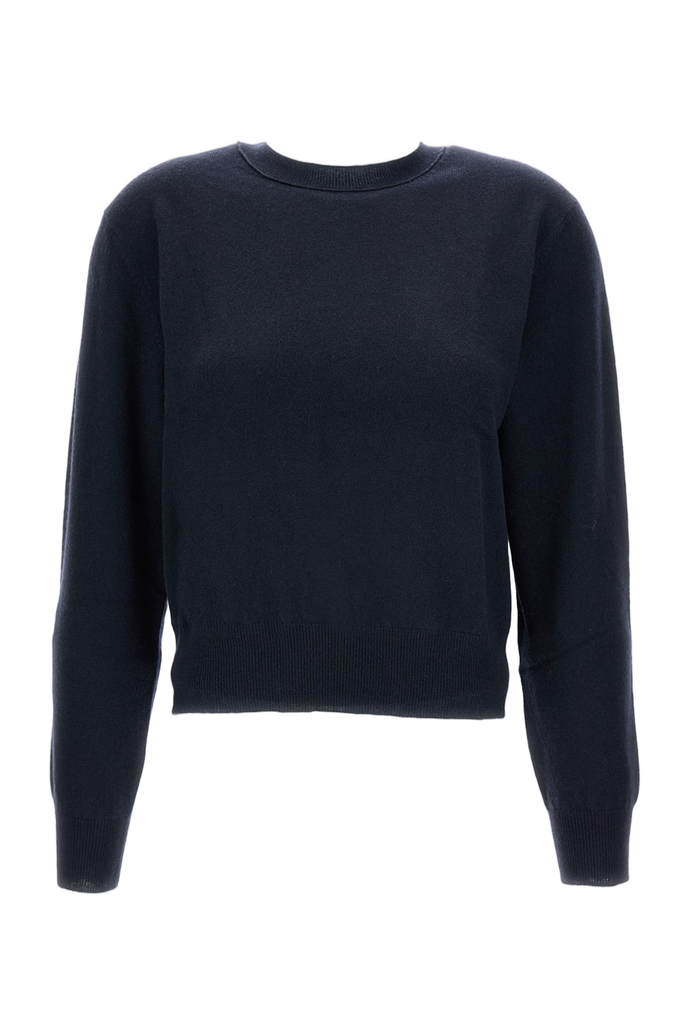 Cropped Black Wool Sweater With Ribbed Trim