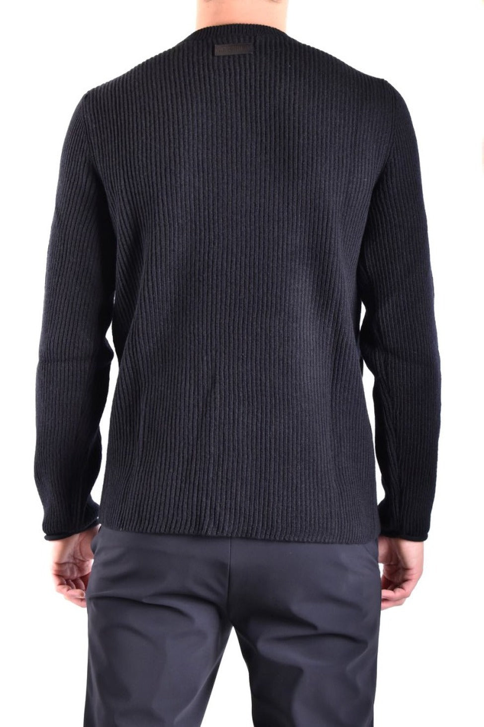 Ribbed Black Wool Knitwear With Decorative Button Accents