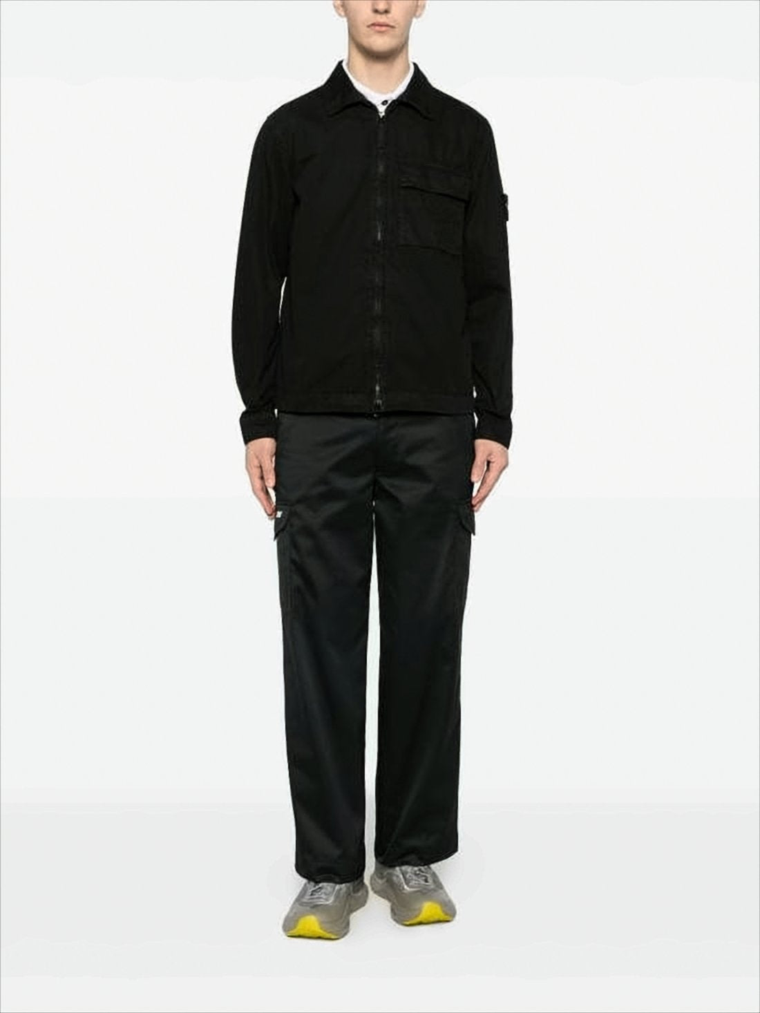 Minimalist Black Cotton Casual Jacket with Front Zipper