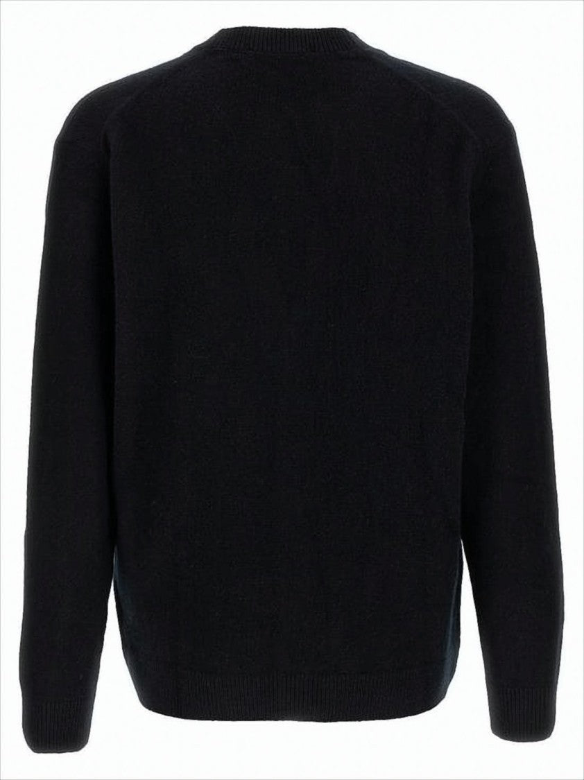 Classic V-Neck Black Cardigan With Embroidered Logo