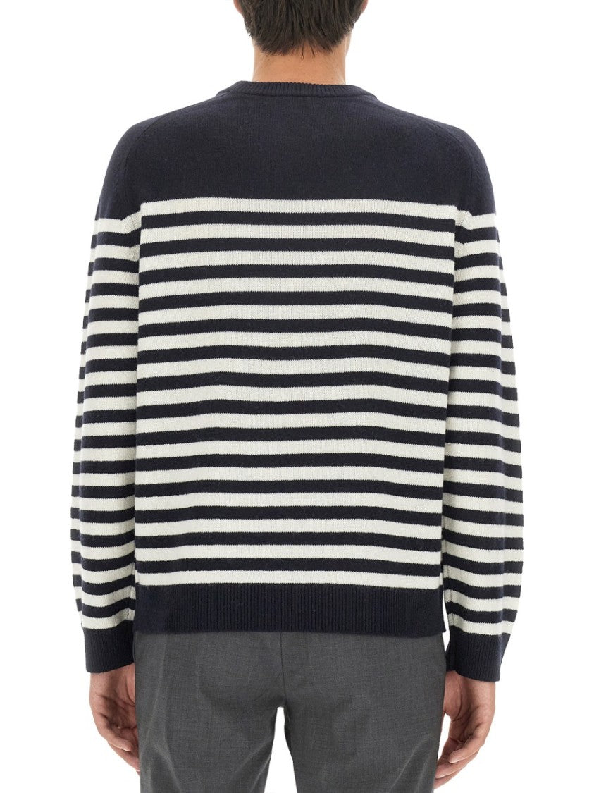 Relaxed Fit Striped Wool-Cashmere Crew Neck Sweater