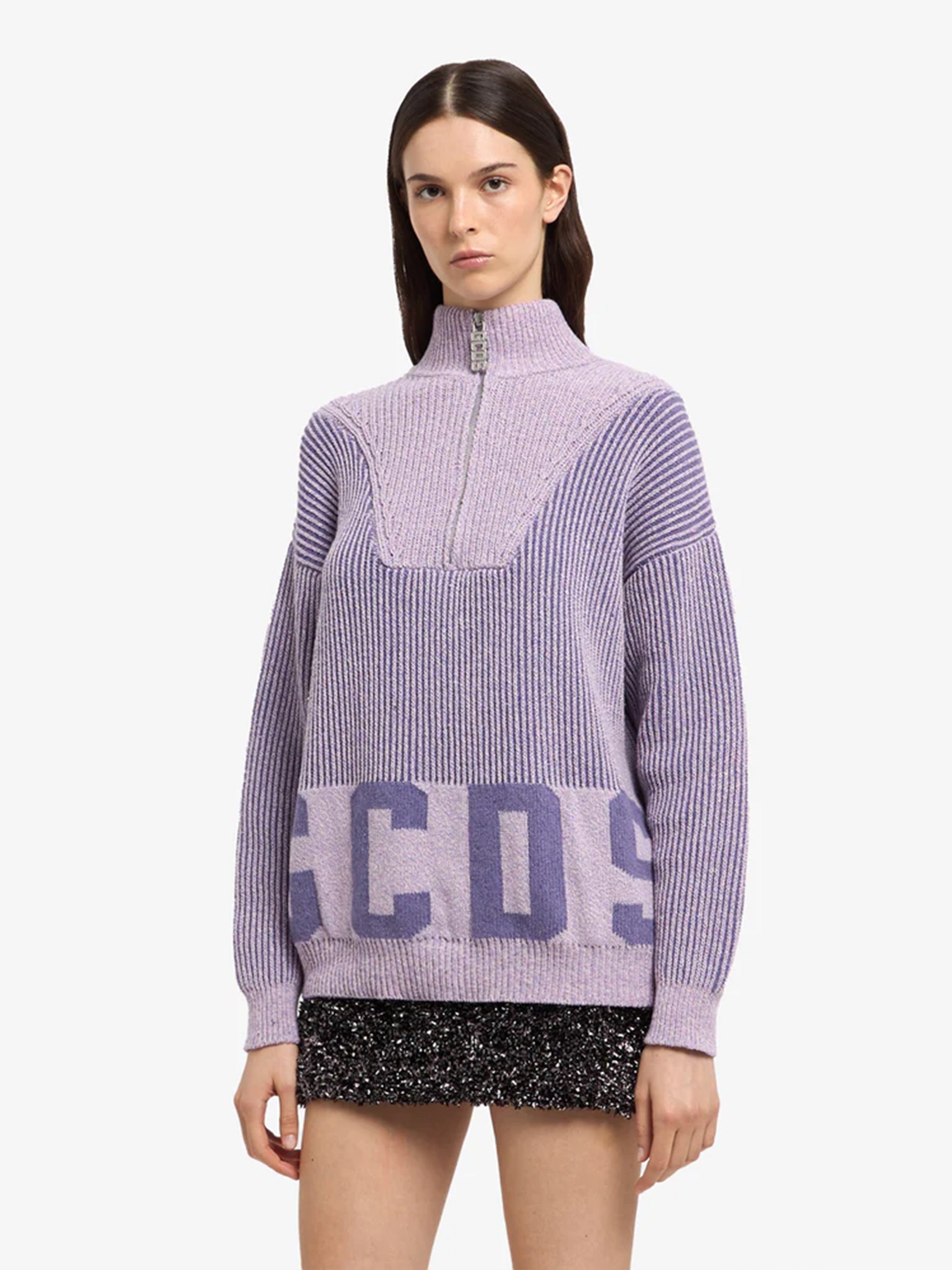 Ribbed Low Logo Half Zip Cotton Sweater