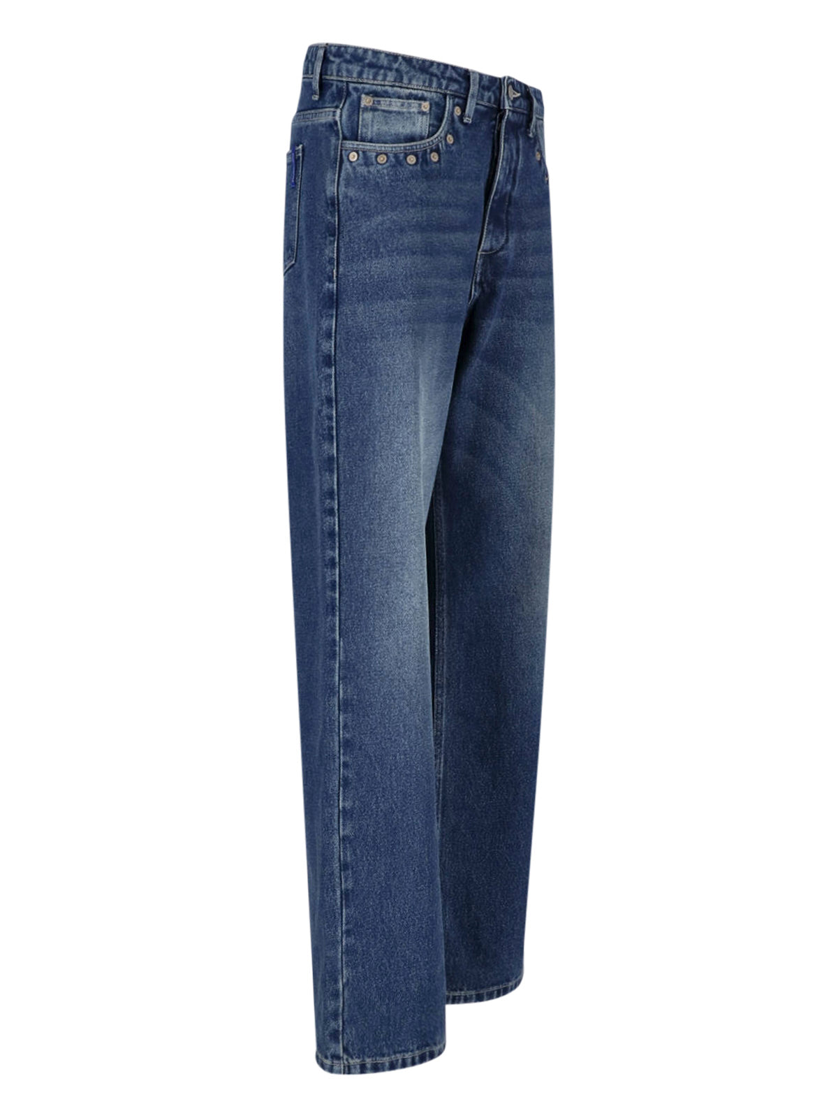 Wide-Leg Denim Jeans with Subtle Fading and Metallic Accents